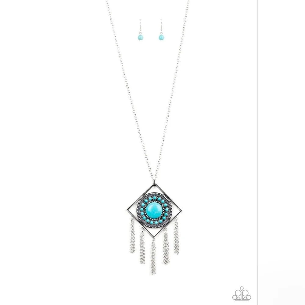 6/$10 Sandstone solstice blue necklace Paparazzi - Picture 1 of 2